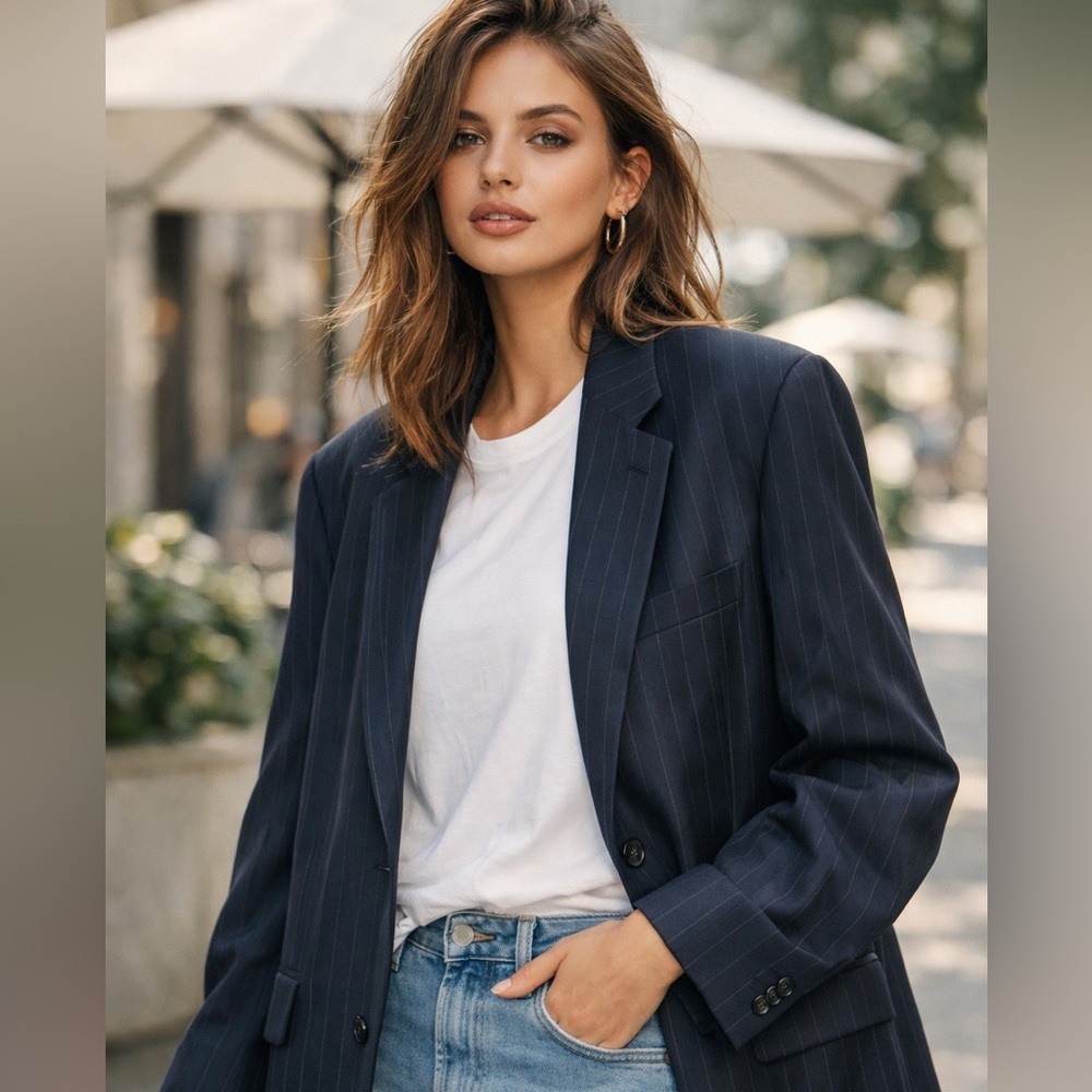 Lauren Ralph Lauren Cashmere Wool Classic Pinstripe  Blazer